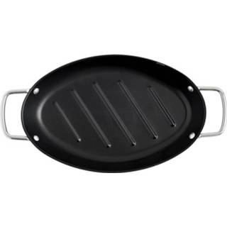 👉 Grillpan zwart metaal Orange85 - Ovaal Barbecue Anti Aanbak Met Handvaten 8720289417161