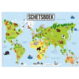 Tekenboek kinderen A4 Tekenboek/ Schetsboek/ Kleurboek/ Schetsblok Met Dieren Wereldkaart Voor - 50 Vellen Tekenblok/ Tekenpapier 8720576319734