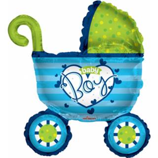 👉 Folieballon blauw groen baby's jongens kinderen Globos Baby Boy Kinderwagen 91 Cm Blauw/groen 681070103619
