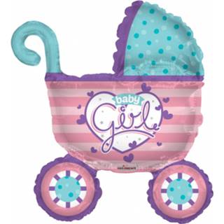 👉 Folieballon roze blauw baby's meisjes kinderen Globos Baby Girl Kinderwagen 91 Cm Roze/blauw 681070103633