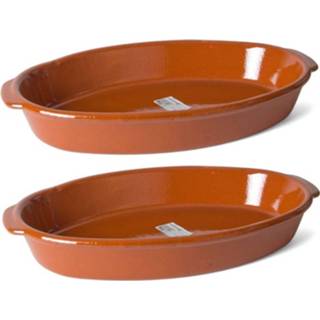 👉 Ovenschaal bruine terracotta Set Van 2x Stuks Kleine Ovenschaal/serveerschalen 35 X 19 6 Cm - Ovaal Ovenschotel Schalen 8720276721431