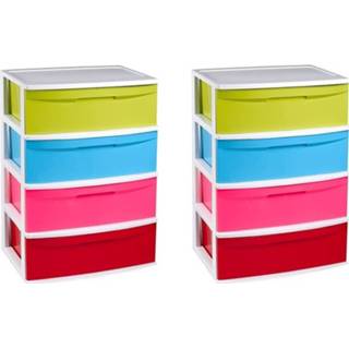 👉 Ladekast wit kunststof multikleur 2x Stuks Ladekast/organizer Met 4 Lades Wit/multi Kleuren - 40 X 56 80 Cm Ladekasten/organisers Kantoor 8720576109311