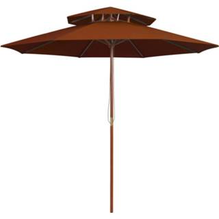 👉 Parasol houten bruin Vidaxl Dubbeldekker Met Paal 270 Cm Terracottakleurig 8720286164471