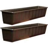 👉 Plantenbak bruin Set van 3x stuks plantenbakken rechthoekig 80 x 17,5 14,5 cm