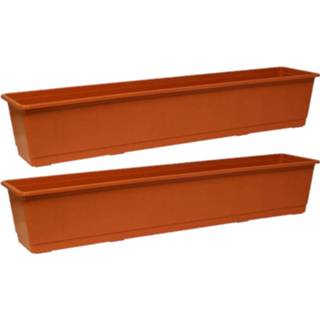 👉 Plantenbak terracotta Set van 3x stuks plantenbakken rechthoekig 80 x 17,5 14,5 cm