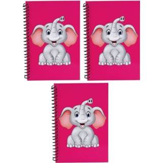 👉 Schrift roze kinderen 3x Stuks Olifanten Thema Schriftjes 18cm - Kinder Schriften/opschrijfboekjes/notitieboekjes 8720576401620