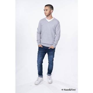 👉 Haze&Finn Pullover Knit V-Hals Melange Licht Grijs (ME-0200)