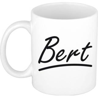 👉 Beker multi keramiek mannen active Naam cadeau mok / Bert met sierlijke letters 300 ml