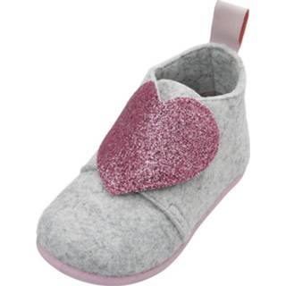 👉 Pantoffels grijs roze vilt 26 Playshoes Hart Junior Grijs/roze Maat 8720585017188