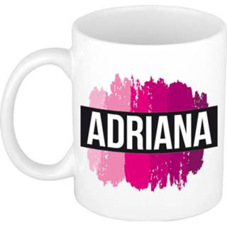 👉 Beker roze keramiek vrouwen active Naam cadeau mok / Ardiana met verfstrepen 300 ml