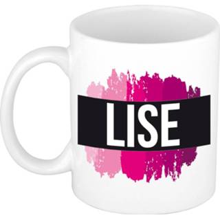 👉 Beker roze keramiek vrouwen active Naam cadeau mok / Lise met verfstrepen 300 ml