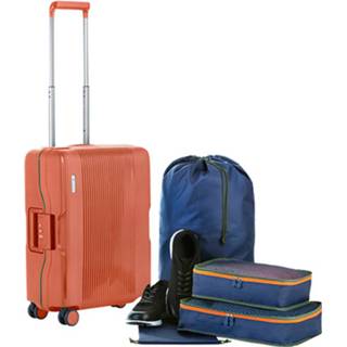 👉 Trolley oranje polypropyleen Carryon Protector Luxe Handbagage Koffer - 55cm Met Tsa-klikslot 4-delige Packer Set Ultralicht 8717253524727