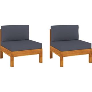 👉 Grijze acaciahout grijs Vidaxl Middenbanken 2 St Met Donkergrijze Kussens Massief 8720286112359