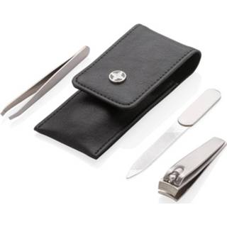 👉 Manicureset zwart mannen Swiss Peak Manicure-set 11 X 4,5 Cm Rvs/pu 4-delig 8714612118962