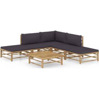 👉 Grijze bamboe bruin Vidaxl 6-delige Loungeset Met Donkergrijze Kussens 8720286191781
