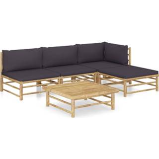 👉 Grijze bamboe bruin Vidaxl 5-delige Loungeset Met Donkergrijze Kussens 8720286191828