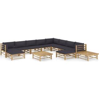 👉 Grijze bamboe bruin Vidaxl 12-delige Loungeset Met Donkergrijze Kussens 8720286192184