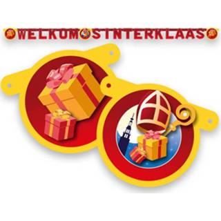 👉 Rood geel kunststof Witbaard Wenslijn 'Welkom Sinterklaas' 210 Cm Rood/geel 8719874270755
