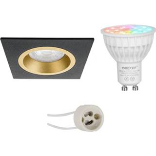 👉 Inbouw vierkant zwart wit goud Led Spot Set - Pragmi Rodos Pro Gu10 Fitting Dimbaar Mat Zwart/goud 6w Helder/koud 6400k 6013927795748