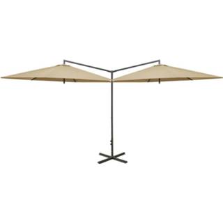 👉 Parasol taupe Vidaxl Dubbel Met Stalen Paal 600 Cm 8720286115411