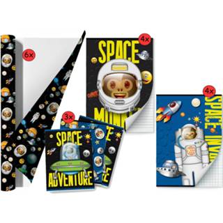 👉 Schoolpakket multikleur Emoij - Space Monkey Back To School Kaftpapier Voor Schoolboeken En Schriften 9098998029937