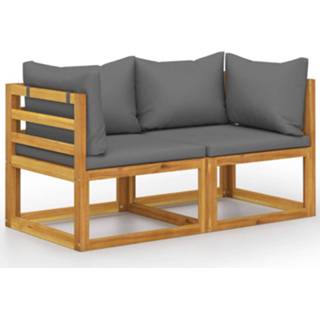 👉 Tuinbank grijze acaciahout bruin Vidaxl 2-zits Met Donkergrijze Kussens 8720286360606