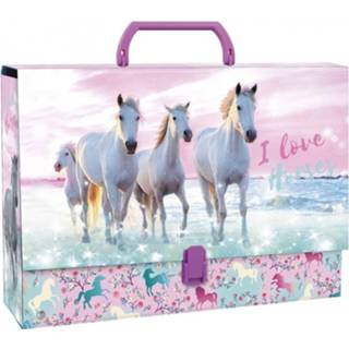 👉 Opbergkoffer roze blauw karton meisjes I Love Horses 33 X 24 Cm Roze/blauw 5901130081578