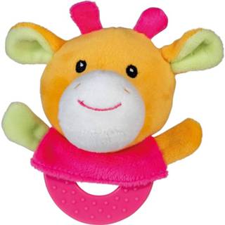 👉 Oranje roze pluche Happy People Bijtringknuffel Giraf 10 Cm Oranje/roze 4008332402642