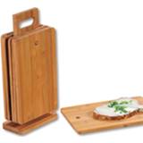 👉 6x Rechthoekige bamboe houten ontbijtplankjes/broodplankjes met houder - Formaat 22 x 14 cm
