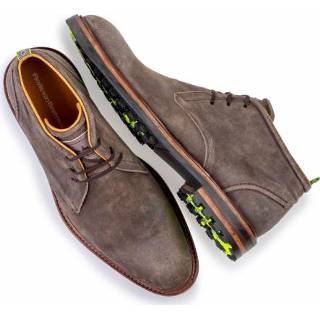 👉 Veterboots taupe male leer Floris van Bommel met rits en verwisselbaar voetbed WIJDTE H