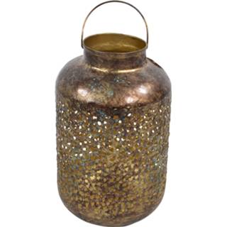 👉 Lantaarn metaal goud One Size 2x stuks vintage lantaarns/windlichten grof 32 cm - Oosterse stijl Antieke uitstraling 8720276902717