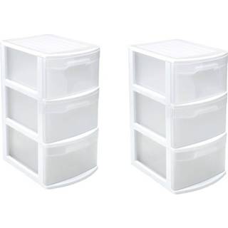 👉 Ladeblok wit transparant Set van 2x stuks ladeblokken/bureau organizers met 3 lades wit/transparant 39 x 29 59 cm