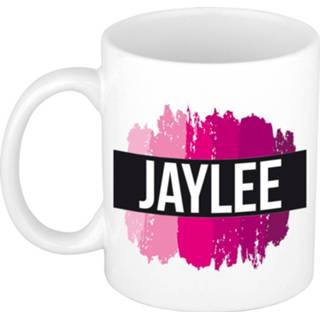 Beker roze keramiek vrouwen active Naam cadeau mok / Jaylee met verfstrepen 300 ml