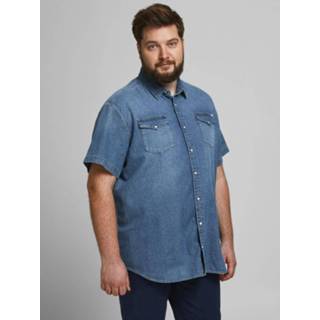 Overhemd blauw male mannen JACK & JONES Denim Plus-size Met Korte Mouwen Heren 5714924713483