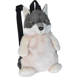 👉 Rugzak pluche One Size meerkleurig wolf rugzak/rugtas knuffel 33 cm - Wolven dieren knuffels Schooltas/gymtas 8719538935556