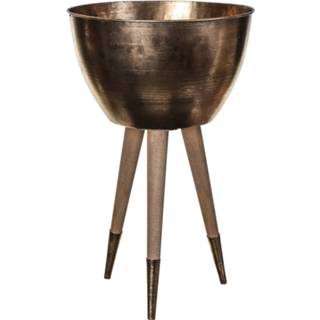 👉 Metalen plantenbak bronskleurige houten One Size brons Jamie op voet maat in cm: 32 x 51 goud 8720014101822