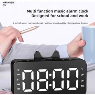 👉 Luidspreker Q9 BT Clock Digital Speaker Mirror Alarm LED Screen FM Radio Support 32GB TF Card Music Playing with USB Charging Cable