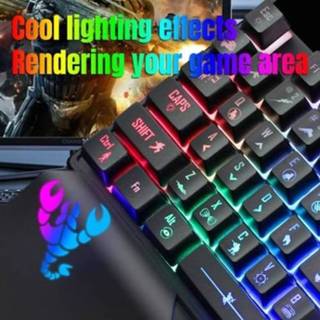 👉 Game keyboard HXSJ J300+V400 and Mouse Combo RGB Lighting Programmable Gaming Mouse+One-handed