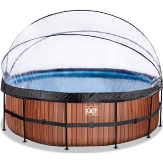 👉 Zwembad bruin staal Exit Wood ø450x122cm Met Overkapping En Zandfilterpomp - 8720088262108