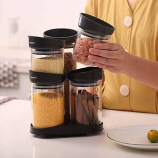 👉 Snoep glas plastic blikken One Size meerkleurig 5-Delige Voorraadpotten SET van Met Deksel Carrousel - 360 Graden draaibaar Verschillende maten Luchtdichte glazen Voorraad potten in houder Voorraadbussen Voorraadblikken pasta suiker Decopatent® 90165160671