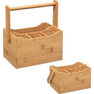 👉 Bestek bamboe hout One Size meerkleurig Decopatent® Organizer - 4 vakken Keuken bestekorganizer met handgreep houder 6426041296273