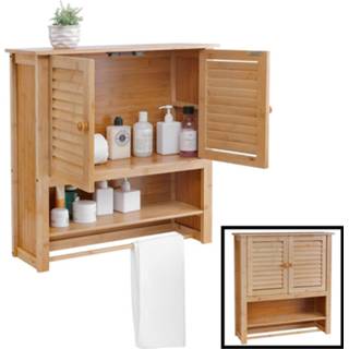 👉 Badkamerkast bamboe hout bruin hangend - Hangende opbergkast voor in badkamer met 2 Deuren Legplank & Handdoek stang Hangkast Wandkast Handdoekhouder Muurkast handdoekenstang Decopatent® 90165158722