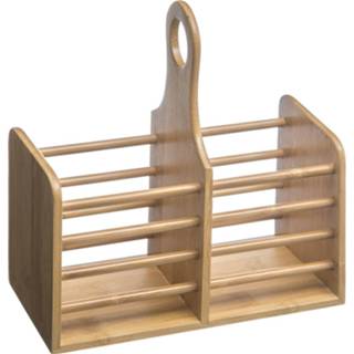 👉 Bestek bamboe hout One Size meerkleurig Decopatent® Organizer - 2 grote vakken Keuken bestekorganizer met handgreep houder vaks 6426048633699