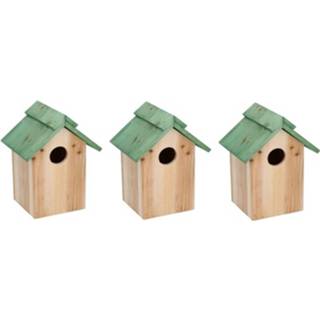 👉 Vogelhuisje groen houten hout multikleur 3x Vogelhuisje/nestkastje Met Dak 24 Cm - Vogelhuisjes Tuindecoraties 8720147386325