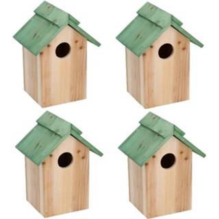 👉 Vogelhuisje groen houten hout multikleur 4x Vogelhuisje/nestkastje Met Dak 24 Cm - Vogelhuisjes Tuindecoraties 8720147386332