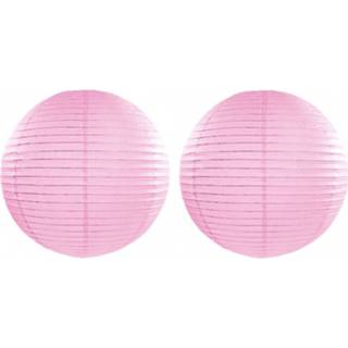 👉 Lampion roze papier Set van 6x stuks luxe bol lampionnen lichtroze 35 cm