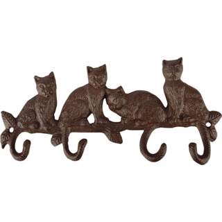 👉 Kapstok bruin One Size Gietijzeren kapstok/wandrekje met 4 kattenstaart haken 29 cm - Dieren katten kapstokken Wandrekjes 8720276322942