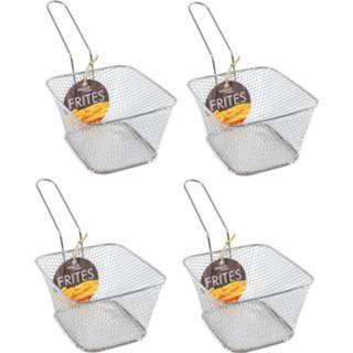 👉 Mand zilver mannen 4x Stuks Patat/snack Serveermandjes/frietmandjes 14 Cm - Tafeldecoratie Serveren In Een Mandje 8720276063036