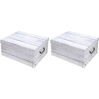 👉 Opbergdoos witte hout 2x opbergdozen/opbergboxen print 51 cm