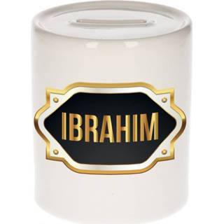👉 Spaarpot gouden One Size meerkleurig Ibrahim naam cadeau met embleem - kado verjaardag/ vaderdag/ pensioen/ geslaagd/ bedankt 8720276923361